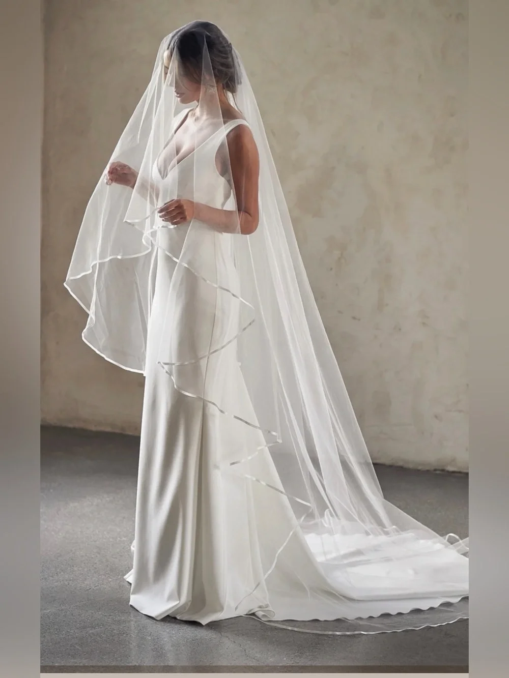 Satin Trim Cathedral Long Wedding Veil